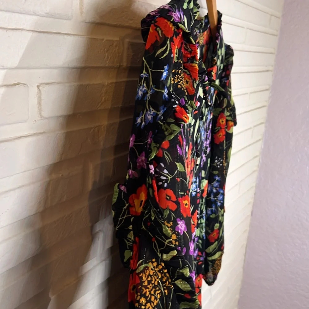Maeve Black Floral Metallic Mixed Media Balloon Sleeves Top, Women’s Size Small - Picture 6 of 9